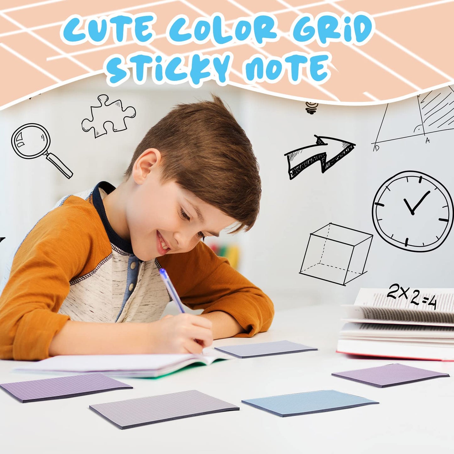 Jecery 9 Pack 4 x 6 Inch Grid Sticky Notes Self Adhesive Memo Pad Cute Graph Paper Self Stick Note Pads with Grid Lines for Gifts Office Supplies, 270 Sheets(Soft Colors)