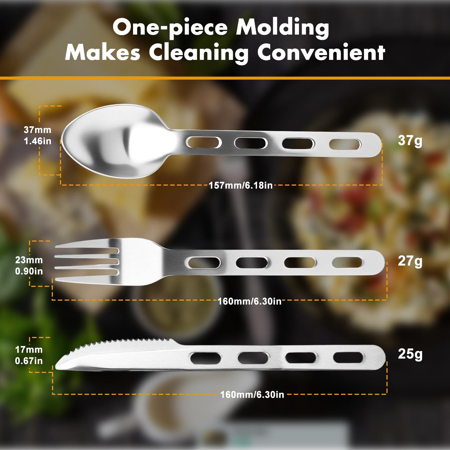 Rxsdfdi Travel Utensils, Durable Stainless Steel Camping Utensil Set, Reusable 3-Piece Travel Cutlery Set, Easy to Carry & Practical Camping Utensils for Traveling Picnic Hiking