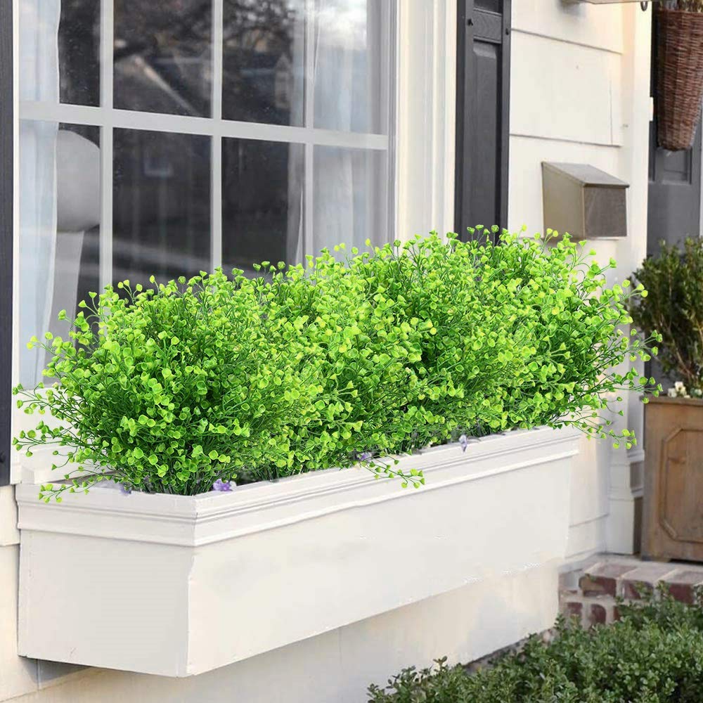 PASYOU Artificial Plants, Fake Bell Grass Flowers Plastic Greenery Lifelike Patio Yard Corridor Indoor Outdoor Home Garden Balcony Party Pot Planter Filler Table Arrangement Decoration Green 8 pcs