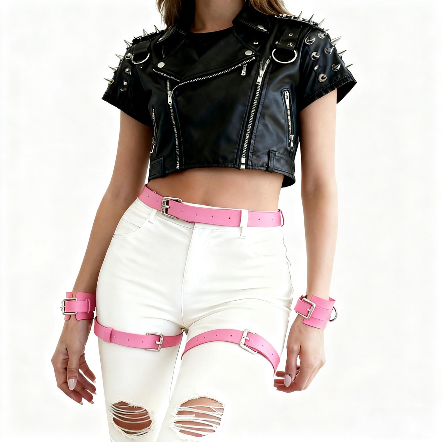 BAQOEYII punk leather thigh straps,Punk Leather Thigh Harness, women's and girls' jewelry belt body chains for Halloween