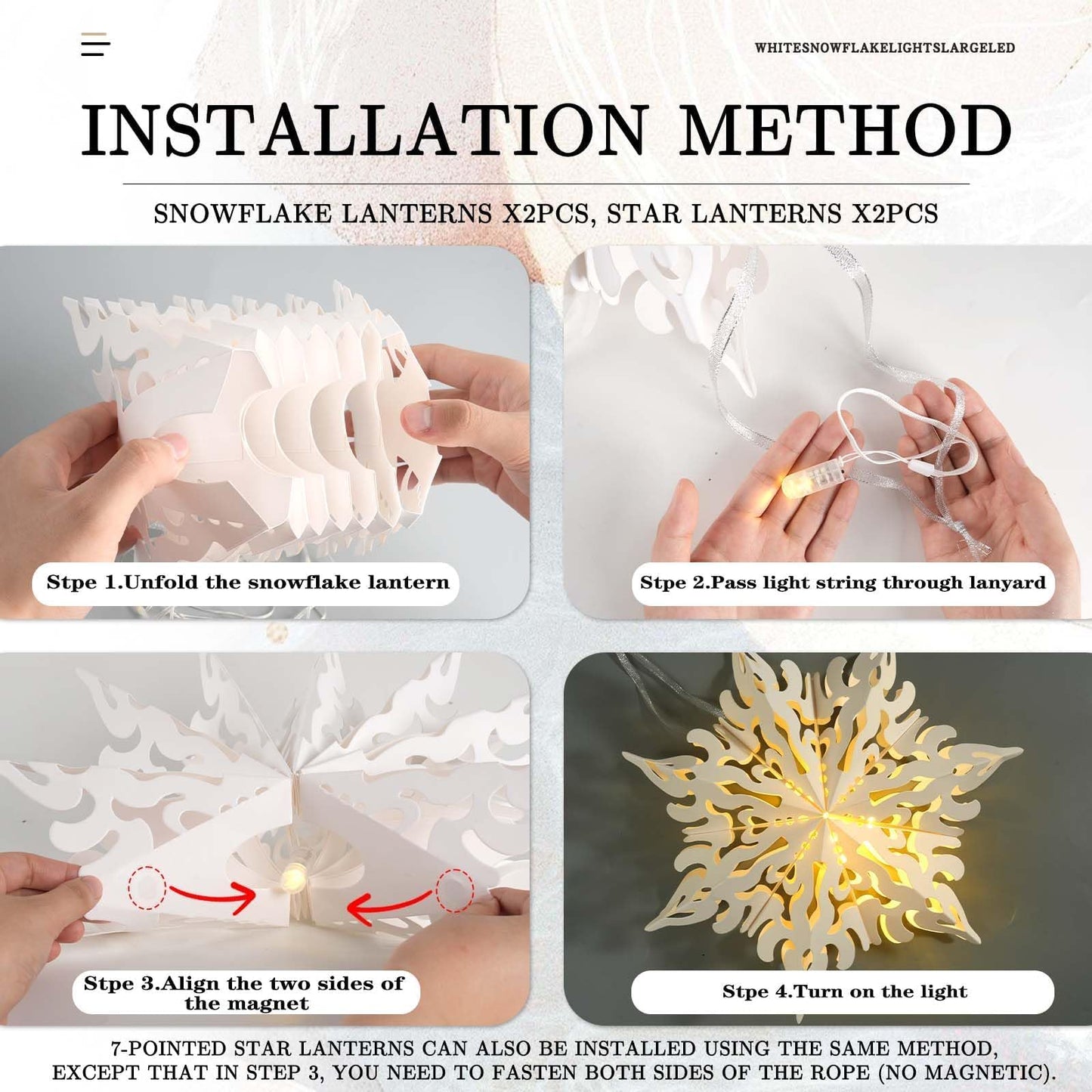 Winter Wonderland Snowflake Party Decorations, Christmas Hanging Decor, White Paper Star Snowflake Lanterns with Lights Paper Fans Garlands Set for Christmas Frozen Winter Birthday Wedding Party Decor
