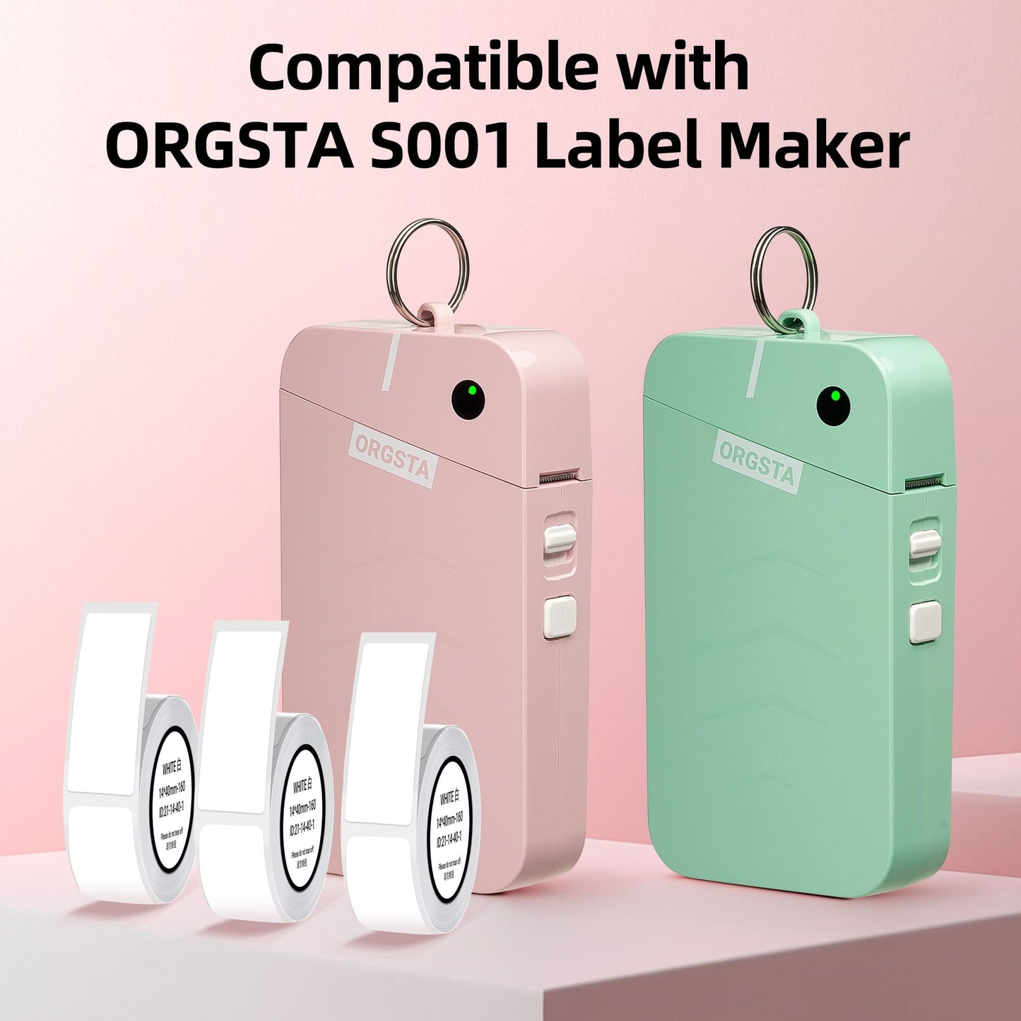 ORGSTA Label Maker Tape, Standard Laminated Thermal Label Tape Replacement, 0.47"x1.57" (12x40mm), Compatible with S001 Label Maker, Self-Adhesive Labeling Tape 160 Tapes/Roll, 3-Roll, White