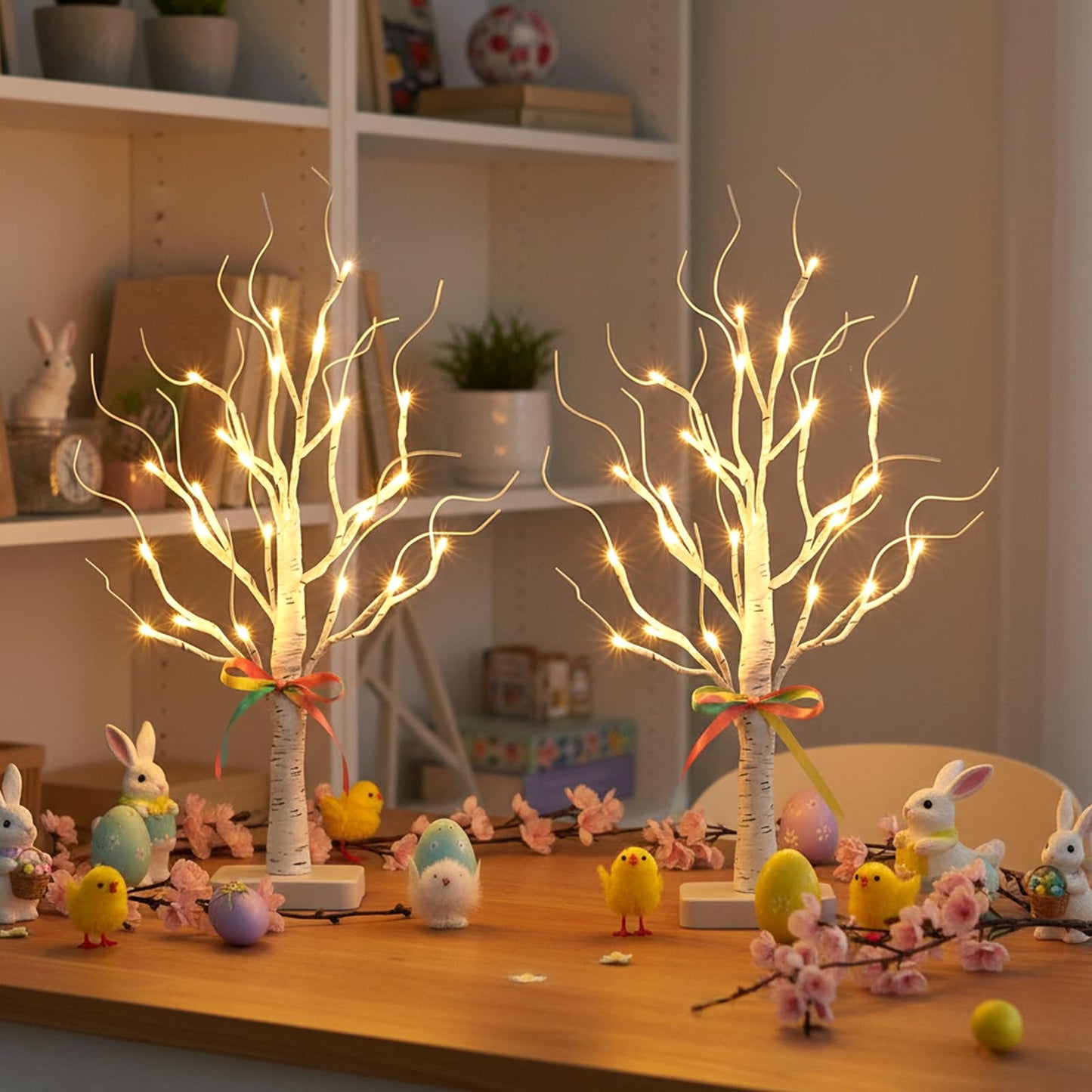 EAMBRITE Birch Tree with Led Lights, White Christmas Tree, Lighted Mini Small Artificial Tree Lamp Prelit Twig Trees Timer Battery Operated for Table Centerpiece Easter Home Decorations Indoor 2Pack