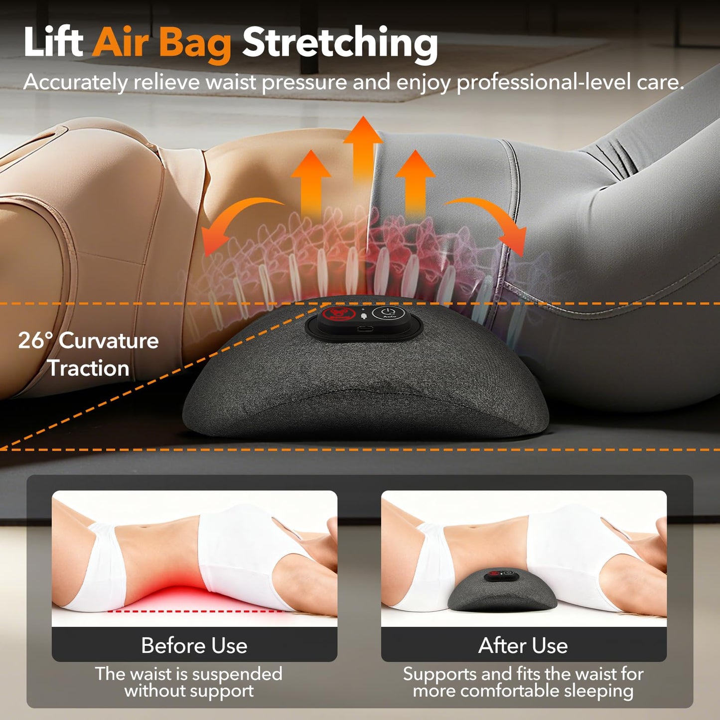 KITCADA Electric Lumbar Massager Support Pillow 3 in 1 with Adjustable Height for Bed and Chair, Back Massager with Heat, Massage for Pain Relief Deep Tissue, Waist Wedge Bolster