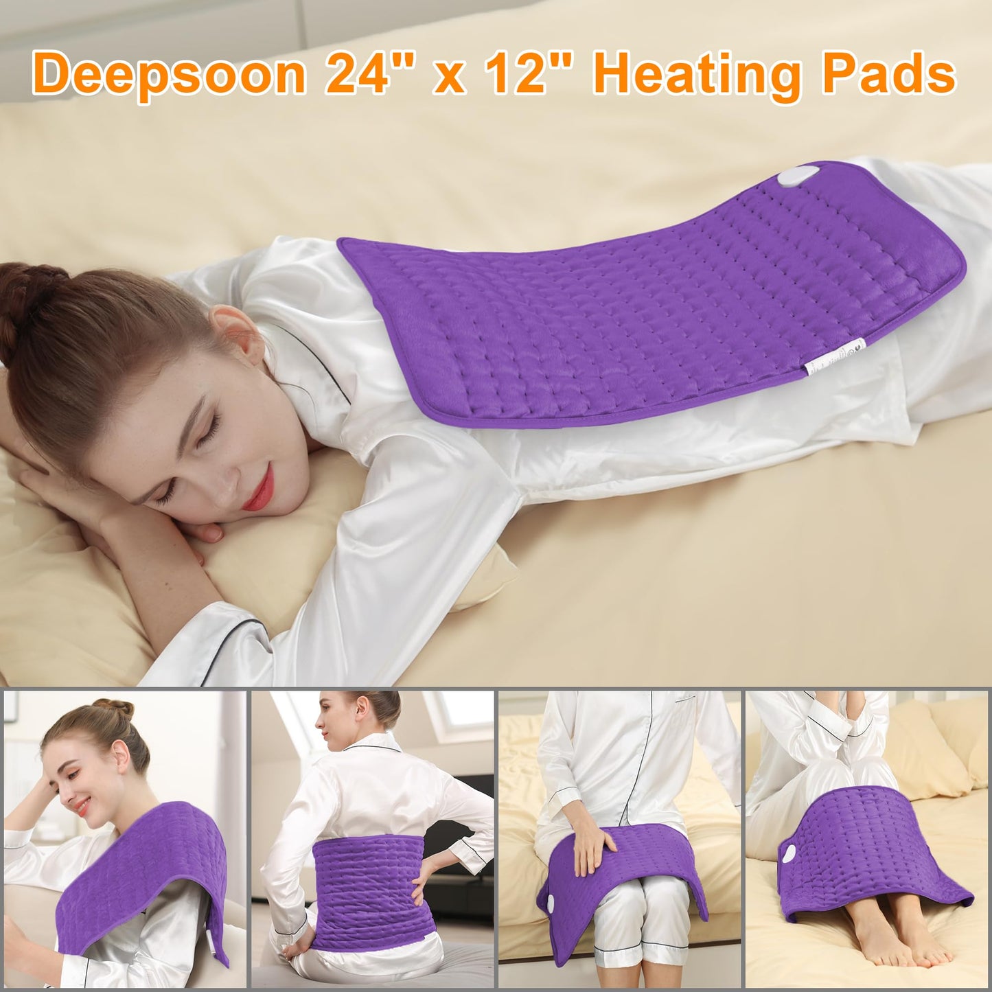 Heating Pad,Electric Heating Pads for Back,Neck,Abdomen,Moist Heating Pad for Shoulder,Knee,Arms,Legs,Dry/Moist Heat & Auto Shut Off,Birthday Gifts for Men and Women(Light Gray, 24''×12'')
