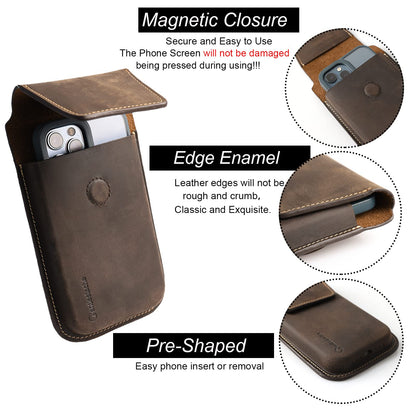 Gentlestache Leather Phone Holster for iPhone 17 16 15 14 Pro Max & Plus - Belt Clip Cell Phone Case for S25 S24 Ultra & Plus - Magnetic Closure Leather Belt Holder Pouch, XL, Darkbrown