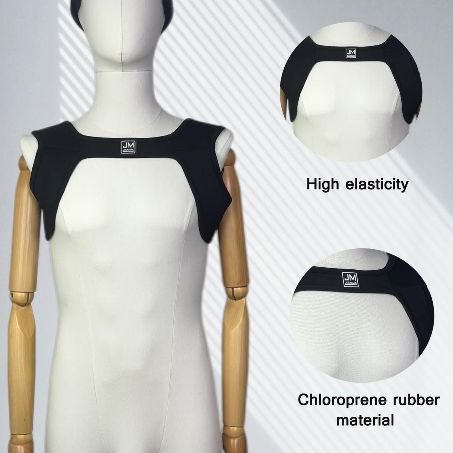 JOCKMAIL Men's Neoprene Harness - Elastic Shoulder Strap, Muscle Chest Harness (US, Alpha, Small, Medium, Regular, Black)