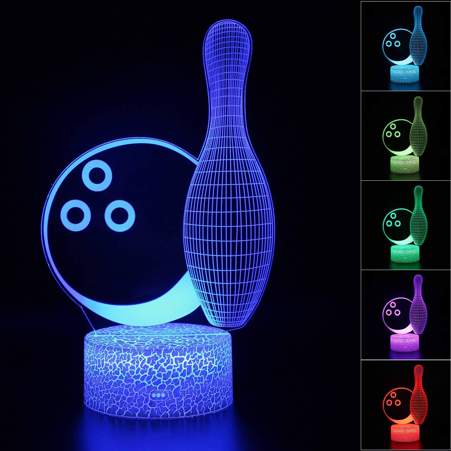 AZALCO 3D Illusion Bowling Night Light Teenager Christmas Gifts Xmas Gift Lamp 16 Color Change Touch White Crack Base Birthday Present with Remote Control Boys Girls