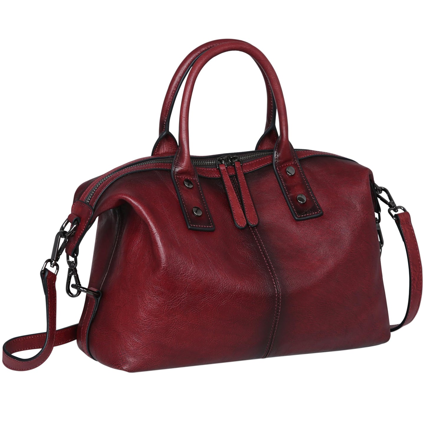 Iswee Genuine Leather Women's Red Shoulder Bag Hobo Top Handle Satchel Work Tote (Wine)