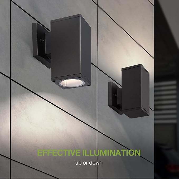 ASD 1 Light Square Outdoor Wall Light Fixture | 60W E26 Socket 120V ETL Cylinder Up Down Lights | LED/CFL/Incandescent Bulb Exterior Wall Sconce | Front Door, Porch, Patio Lighting | Bronze, 6 Pack