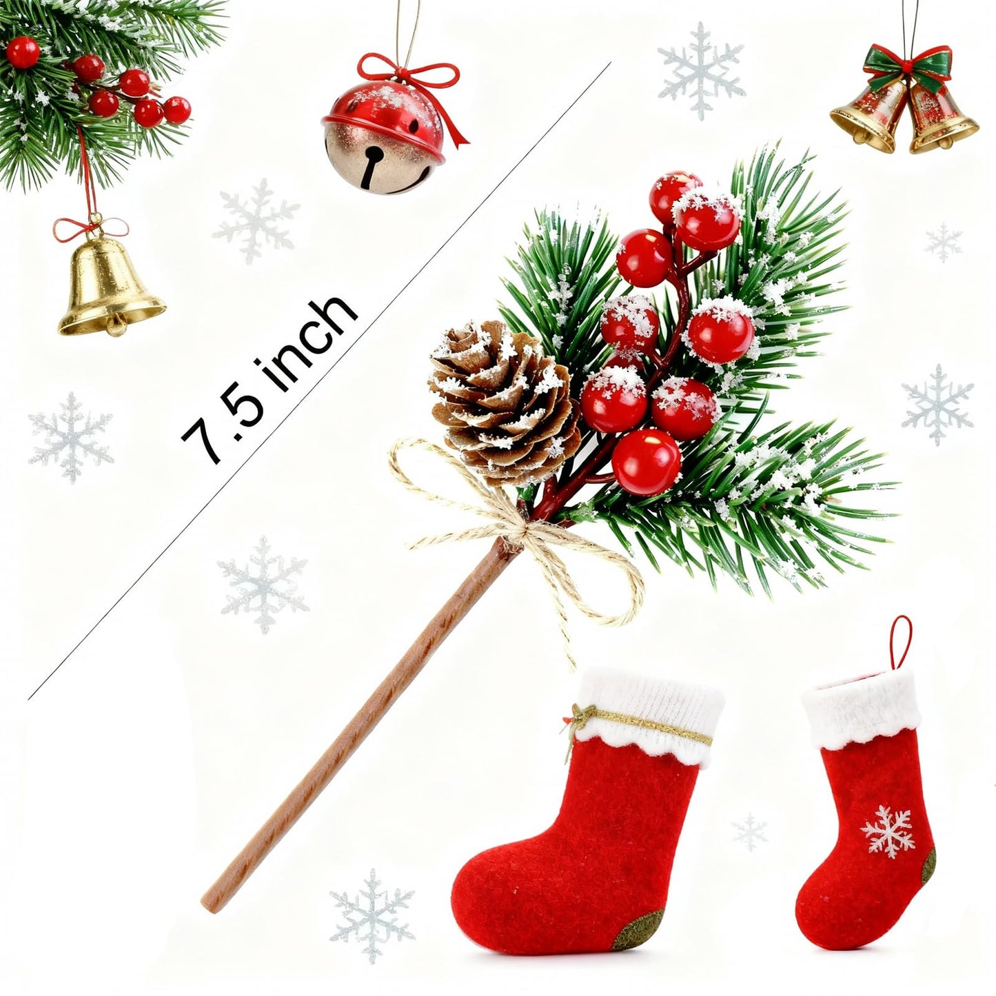 Christmas Picks and Sprays,Red Berry Holly Stems Pine Cones Crafts,10 PCS
