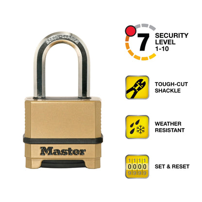 Master Lock Combination Lock, Heavy Duty Weatherproof Padlock, Resettable for Outdoor Use, Brass Finish, M175XDLF