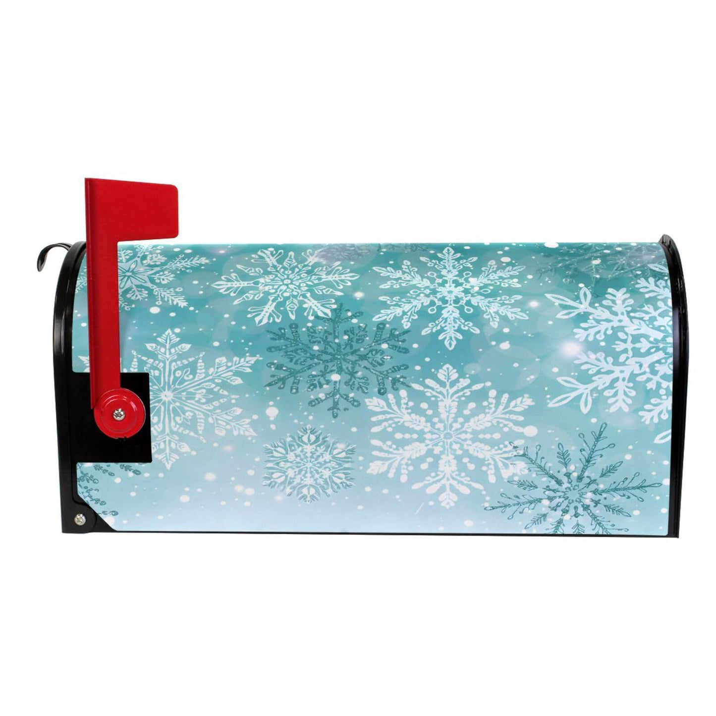 ALAZA Silver Winter Teal Turquoise Snowflakes Christmas Magnetic Mailbox Cover MailWraps Garden Yard Home Decor for Outside Oversized-25.5" x20.8"