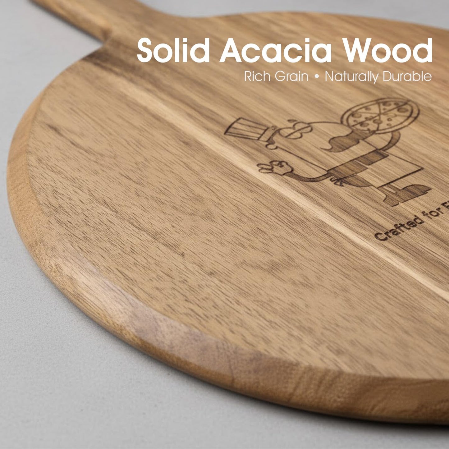 GleeNflux 12" Acacia Wood Pizza Board & Cutting Board Set with Pizza Cutter, Round Wooden Serving Tray/Charcuterie Platter for Cheese, Appetizers & Entertaining, Rustic Housewarming Gift