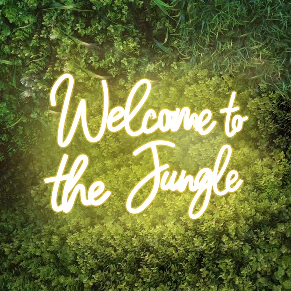 Welcome to the Jungle LED Neon Signs Warm White Neon Lights for Wall Decor USB Light Up Sign For Garden Home Porch store Christmas Living Room Bar Decoration(16.5 * 11Inch)