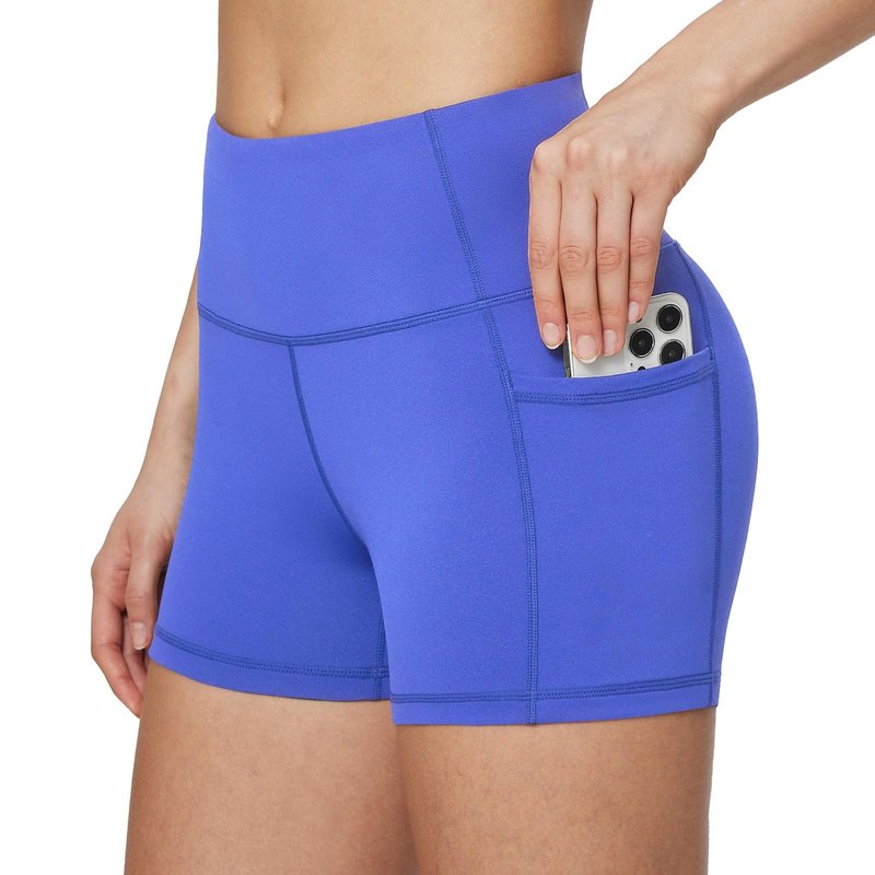 baleaf Gym Shorts Women 3" Biker Workout Yoga Spandex Running Volleyball Tummy Control Compression with Pockets Earth Blue S