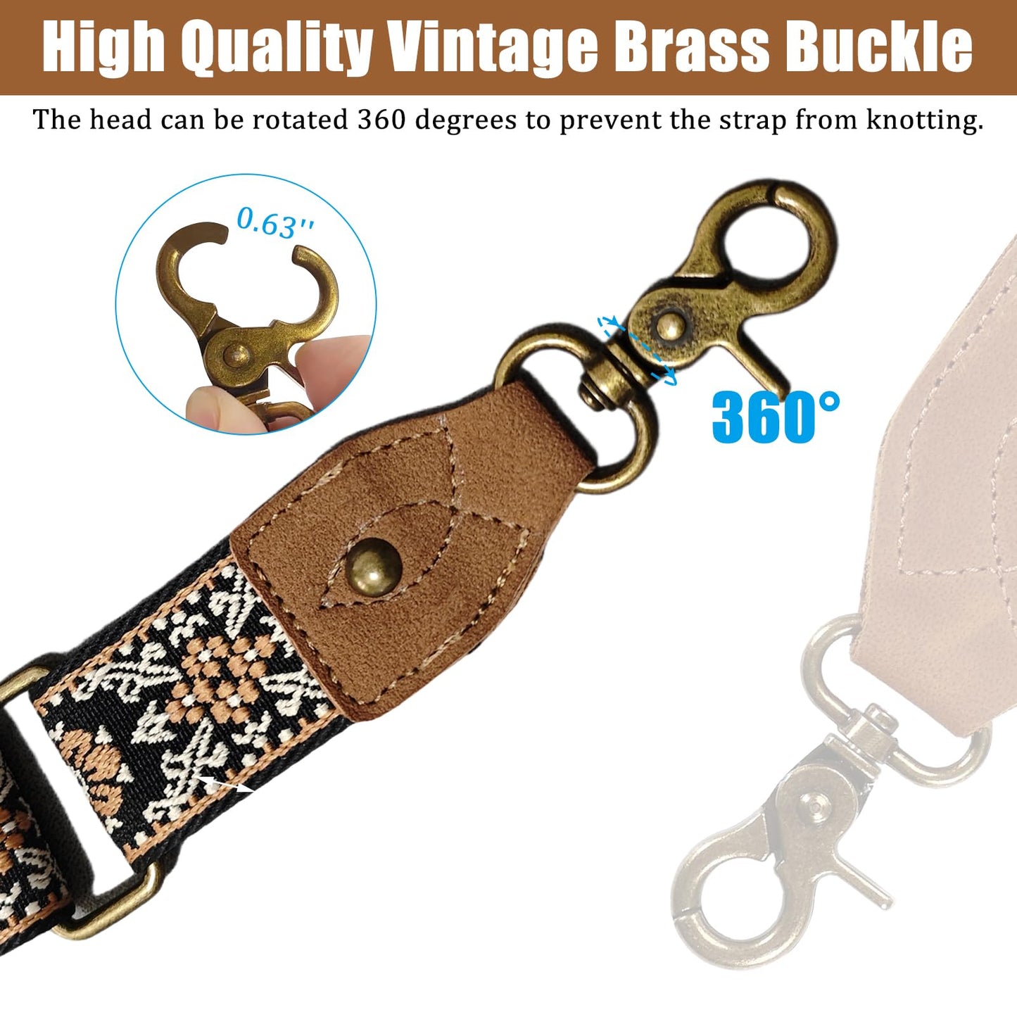 Aeiruo Purse Strap, 1.5" Cowhide Head Wide Shoulder Bag Strap Adjustable Replacement,Jacquard Embroidery Crossbody Bag Straps (Vintage PB Flower)