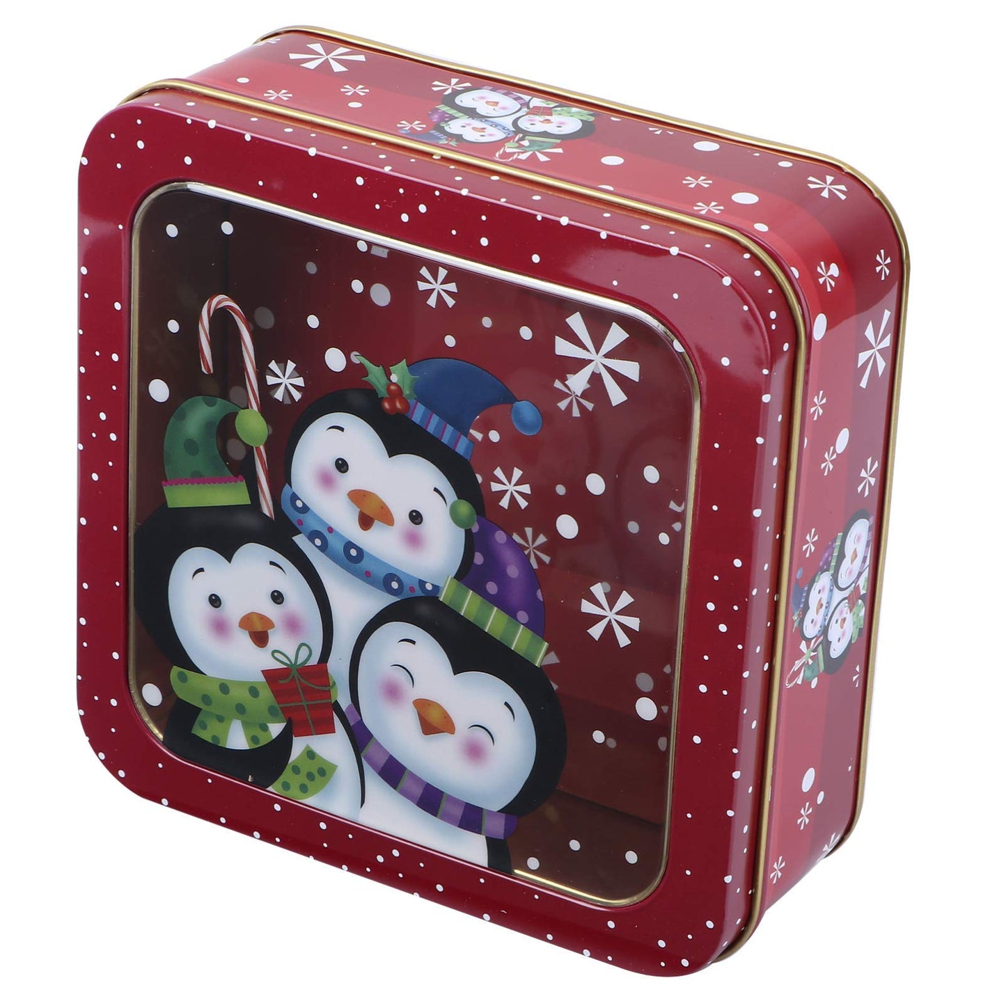 VALICLUD Christmas Candy Tinplate Box 6.10X6.10X2.16In Holiday Cookie Storage Container with Lid Xmas Party Favor Gift Box