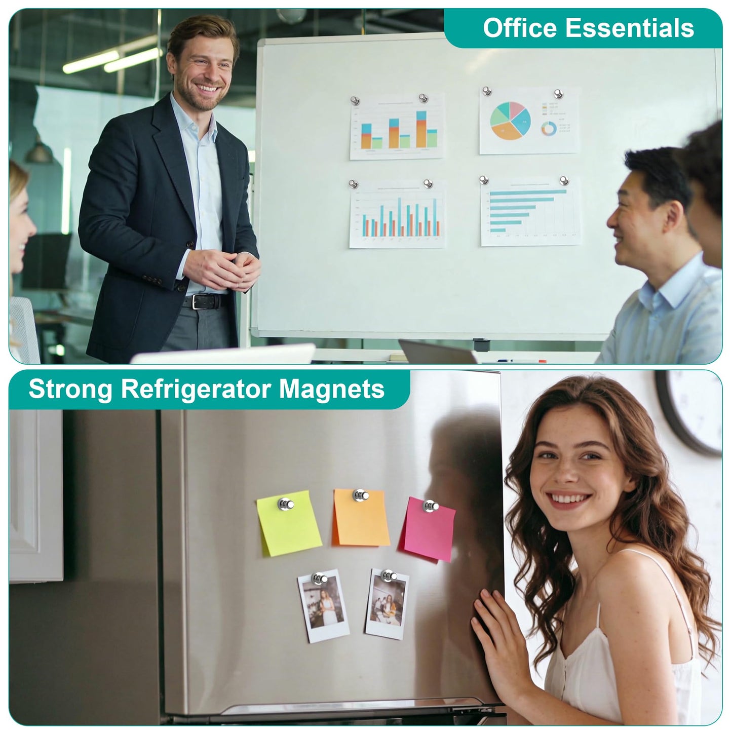 Tiergrade Metallic Magnets, Refrigerator Magnets, 60 Pack Silver Magnetic Push Pins, Strong Fridge Magnets, Multi-use Whiteboard Magnets Perfect for Kitchen Office Classroom