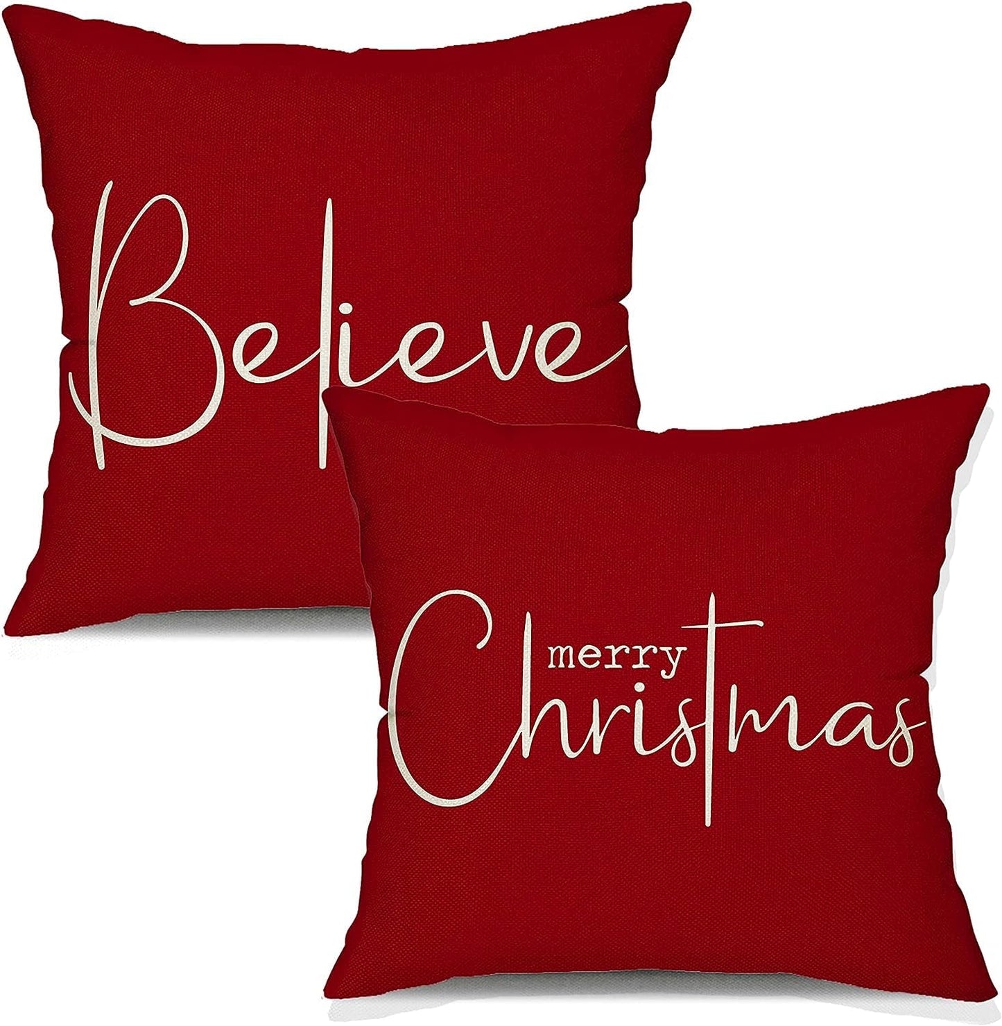DFXSZ Christmas Throw Pillow Covers 20x20 Inch Set of 2 Merry Christmas Farmhouse Decorations Believe Holiday Decor Throw Cushion Case for Home Couch
