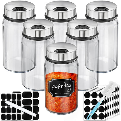 Segarty Spice Jars, 6 Pack 3 oz Spice Bottles with Shaker Lids, Glass Empty Storage Containers with Adjustable Stainless Steel Flow Top for Your Regularly Used Spices