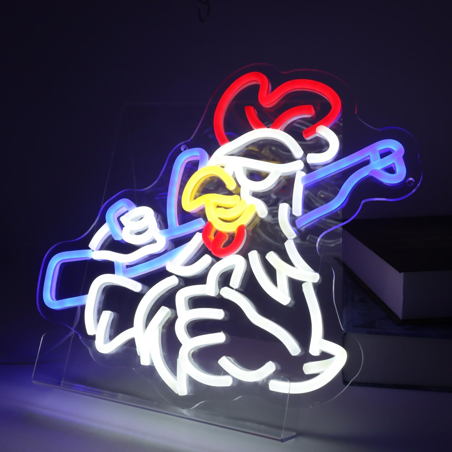 Chicken Shooting Neon Sign for Game Room, Man Cave,Rifle Led Sign for Party Decorations, Rooster Funny Neon Light for Hunting Enthusiasts,Farmhouse Coop Decor