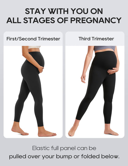 CRZ YOGA Womens Butterluxe Maternity Leggings Over The Belly 25" - Buttery Soft Workout Activewear Yoga Pregnancy Pants Black Small