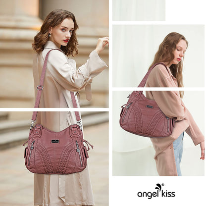 Purses and Handbags Women Fashion Tote Bag Shoulder Bags Top Handle Satchel Purses Washed Synthetic Leather Handbag… 1-1#d.pink 13.8 * 4.7 * 11.8 inches