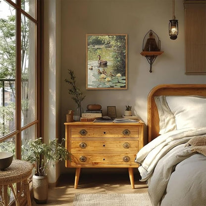 Framed Vintage Duck Canvas Wall Art, Rustic Farmhouse Animal Family Pictures Wall Decor, Country Nature Pond Paintings Prints Cottagecore Home Decor for Living Room Bedroom Bathroom 12x16 inch