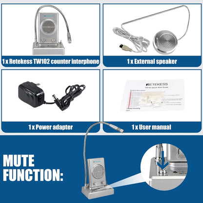 Retekess TW102 Window Microphone Speakers, Window Intercom System, 8M Cable with Loud Outer Speaker, Intercom System for Business, Bank, School, Hospital