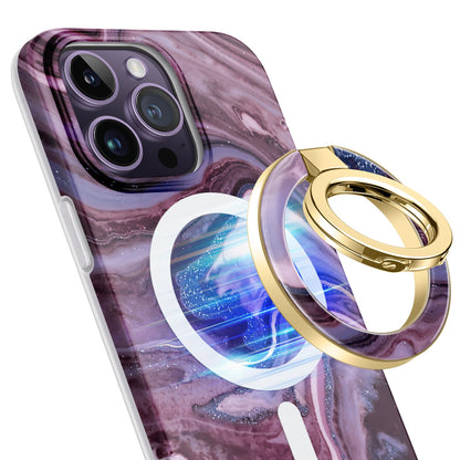 GVIEWIN Magnetic Phone Ring Holder, Compatible with MagSafe Phone Grip with Adjustable Stand, Magnet Phone Ring Kickstand for iPhone 17/16/15/14/13/12 Pro Max Plus Air/Other Phones (Glitter/Silver)