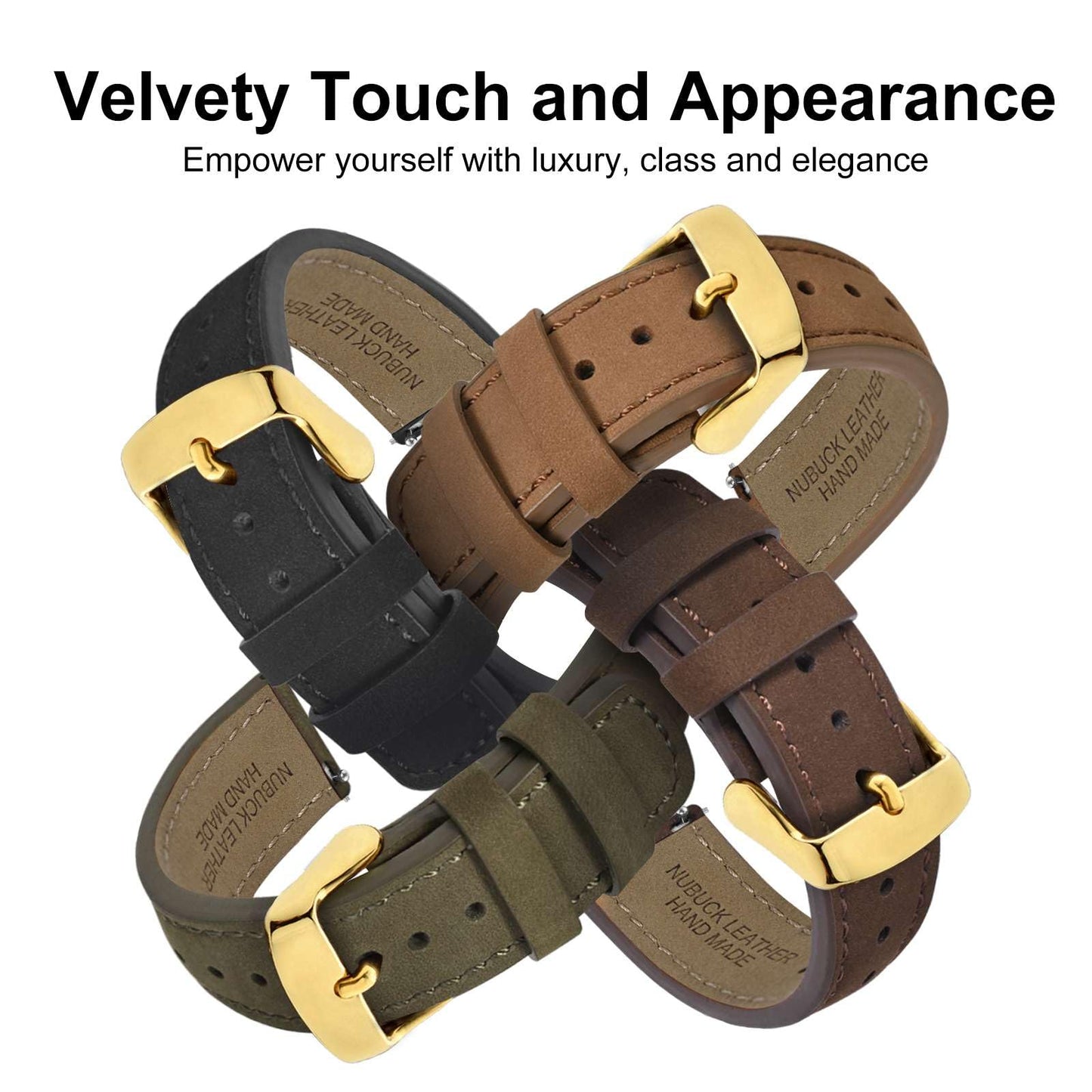 WOCCI 22mm Retro Leather Watch Band for Men and Women, Quick Release Replacement Strap with Golden Buckle (Dark Brown)
