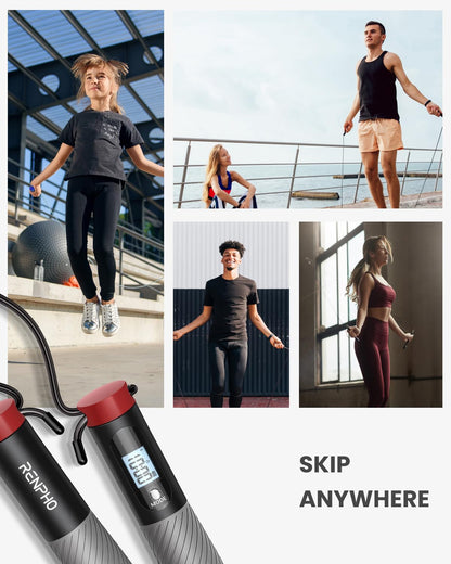 RENPHO Smart Skipping Rope with Counter, Adjustable Jump Ropes for Fitness, Skip Rope with APP Data Analysis, Workout Equipment for Women Men Adult Kids, Burn Calories, Gym, MMA, Grey