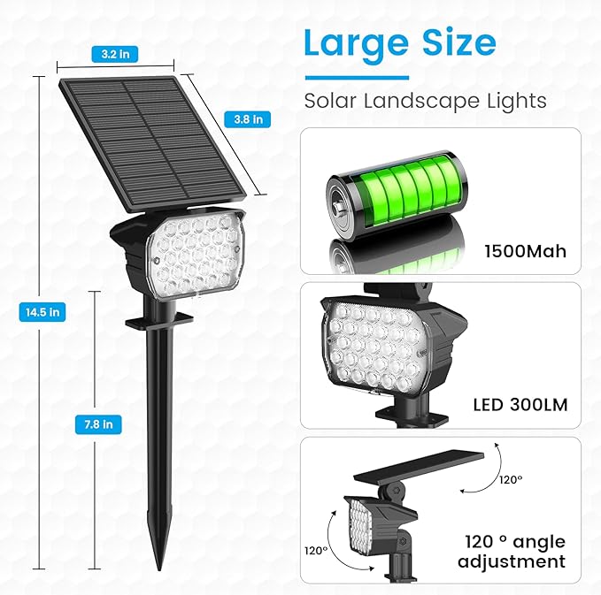 VOLISUN Solar Landscape Spotlights Adjustable Outdoor, Uplights Solar Waterproof IP67, Spot Lights Solar Powered for House,Tree,27 LED with 6 Colors Changing(8 Pack- RGB)