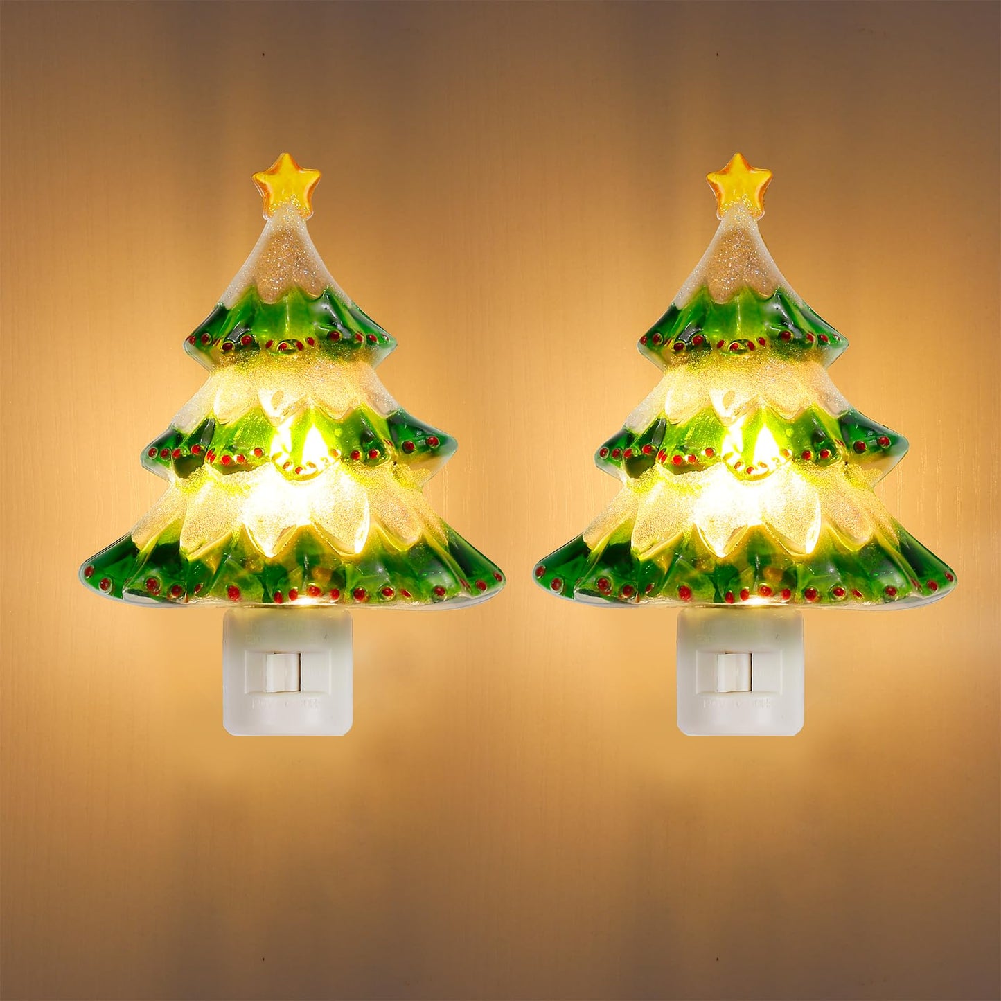 Brightown 2 Pack 6" Decorative Christmas Wreath Night Light with ON/Off Switch, Plastic Night Light for Bedroom Living Room Porch Holiday Decor