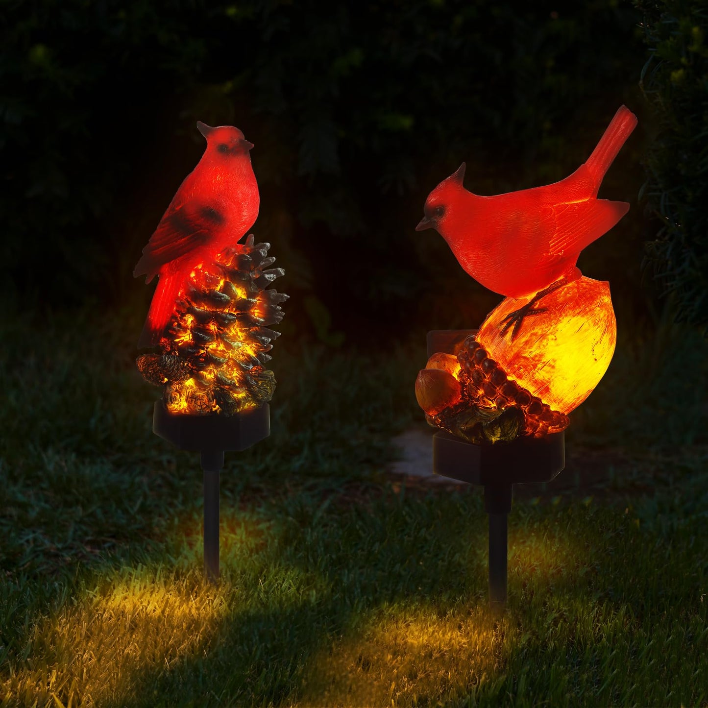 Capoda 2 Pack Solar Lights Decorative Garden Outdoor , Red Cardinal Bird Stakes for Pathway Yard Lawn, Waterproof Resin Figurine Memorial Sympathy Gifts for Mom Women, Cemetery Grave Decorations