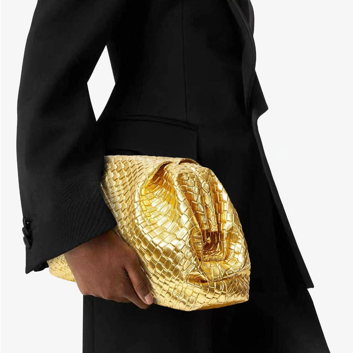 Nefokfdus Women's Woven Clutch Purse Dumpling Formal Evening Bag PU Leather Handbags for Wedding,Party,Prom, Cocktail