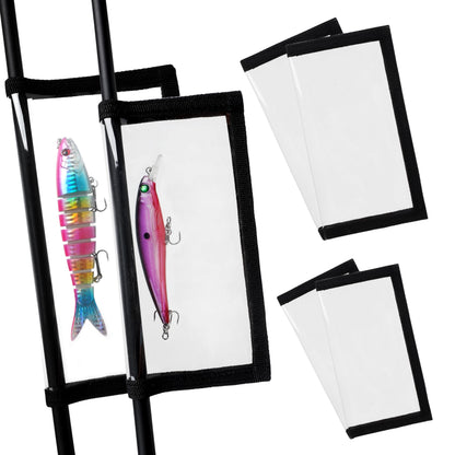 Fishing Lure Wraps for Fishing Rod with Velcro 4 Packs Bait Storage Covers Clear PVC Lure Protector Medium Large Sizes (M+L-BLACK-4PCS)