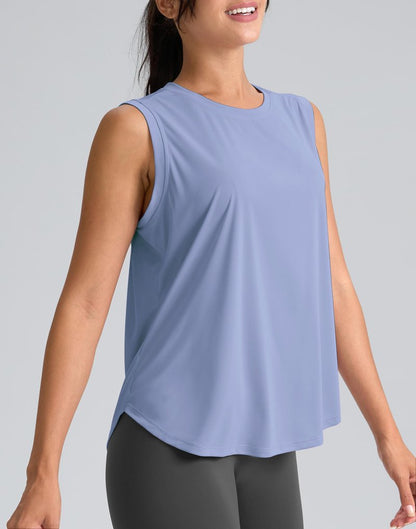 SANTINY Women's Sleeveless Workout Tops Breathable Lightweight Active Tennis Yoga Shirts Athletic Running Tank Tops for Women (Light Blue_S)