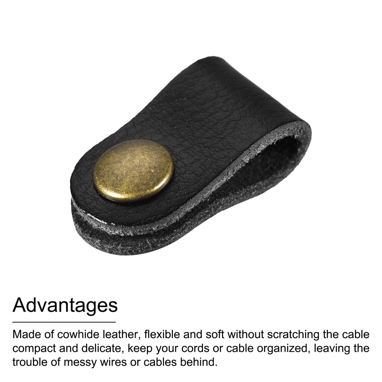 MECCANIXITY Pack of 15 Leather Cable Straps Cord Organizer 63x16mm Portable Cable Leather Clips Black Earphone Cord Management for Cable, Wire