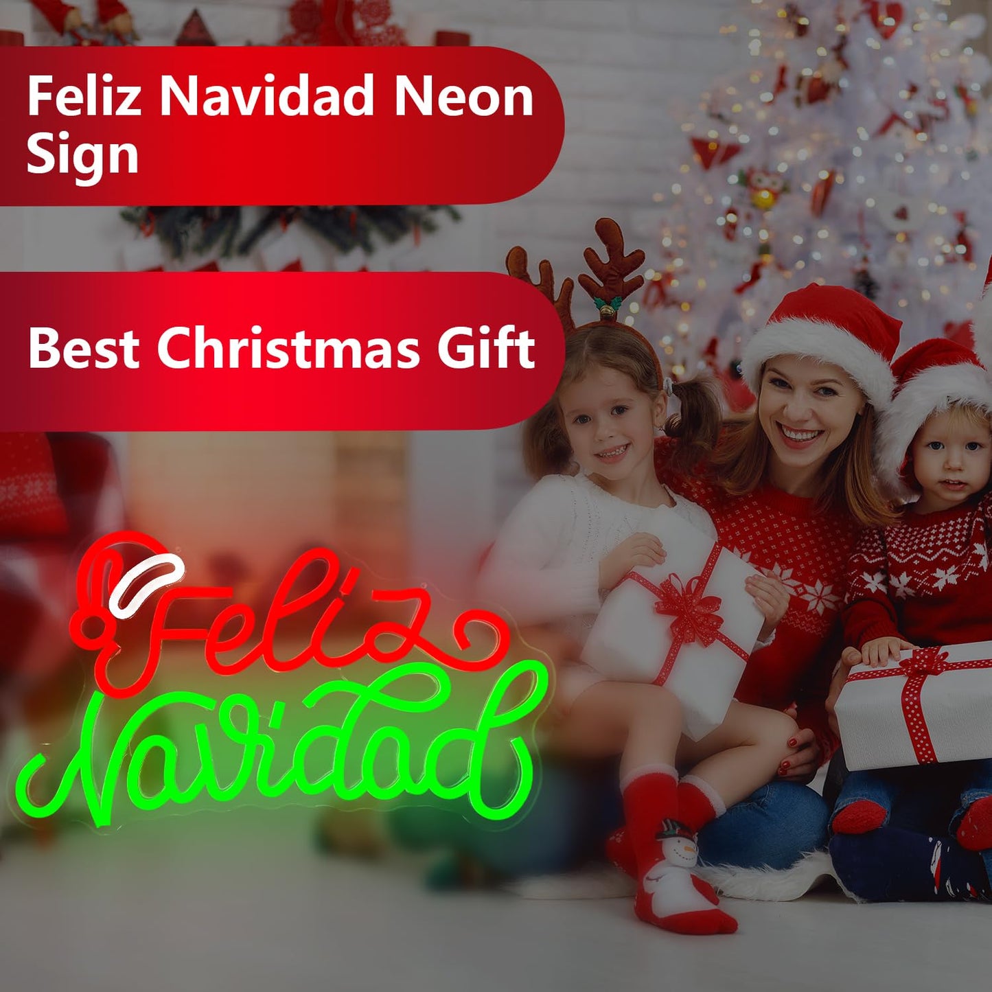 Merry Christmas Neon Sign Dimmable Feliz Navidad Neon Sign for Wall Decor LED Neon Mexican Christmas Decorations for Window, Bedroom, Living Room, Feliz Navidad Backdrop Neon Light for Party Gift