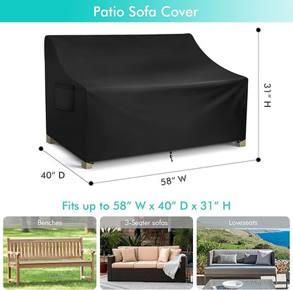 WLEAFJ Patio Sofa Cover Waterproof, Outdoor Loveseat Cover, Heavy Duty Outdoor Couch Cover, Large Lawn Patio Furniture Covers with Air Vent, 58’’ W x 40’’ D x 31’’ H
