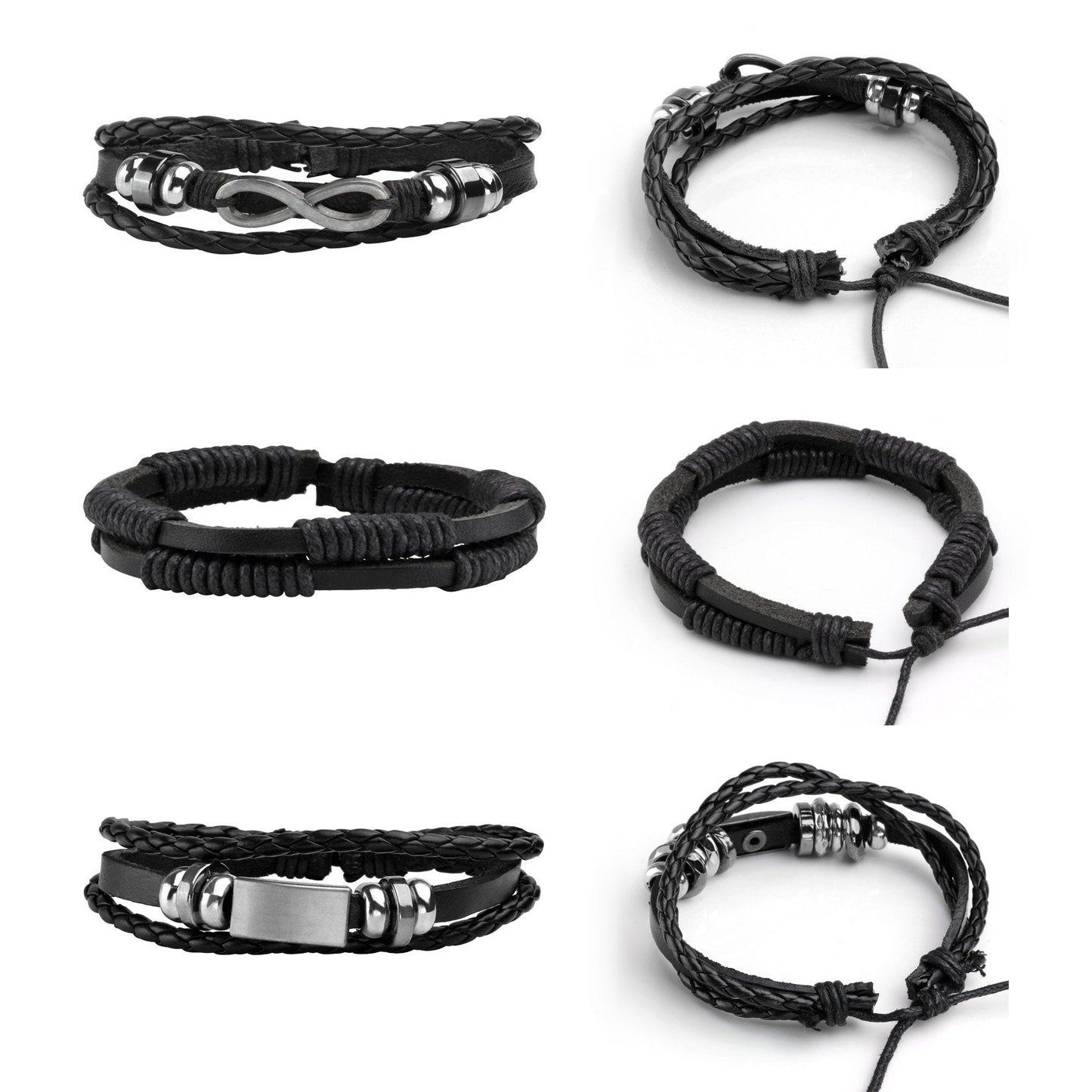 MILAKOO 5 Pcs Braided Leather Bracelets for Men Women Woven Braided Cuff Wristband Adjustable