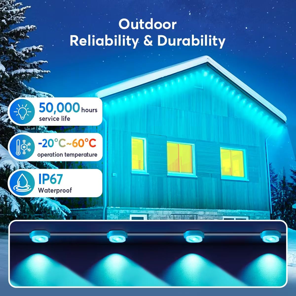 200ft Permanent Outdoor Lights RGB Eaves Lights, Waterproof LED Eaves Lights with App&Remote Control,for Christmas,Party, Daily, Halloween and All Holiday Decor,House Roof and Garden Lighting