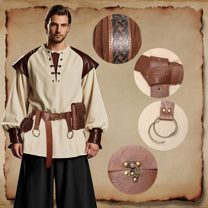 Renaissance Belt Pouch Medieval Viking Pirate Leather Bag Potion Bottle Set Skirt Hike Halloween Cosplay Costume Accessorie(Brown, Belt Pouch)