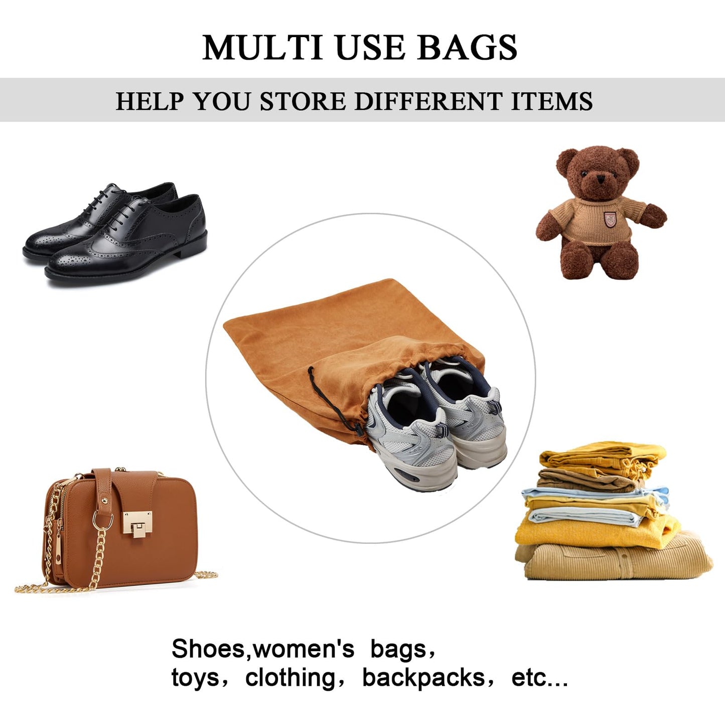 LAKE OF FIRE 4-Piece Travel Shoe Bags for Packing, 17.7" x 13.8" Dustproof Shoe Bags with Drawstring Closure,Washable & Reusable(Brown)