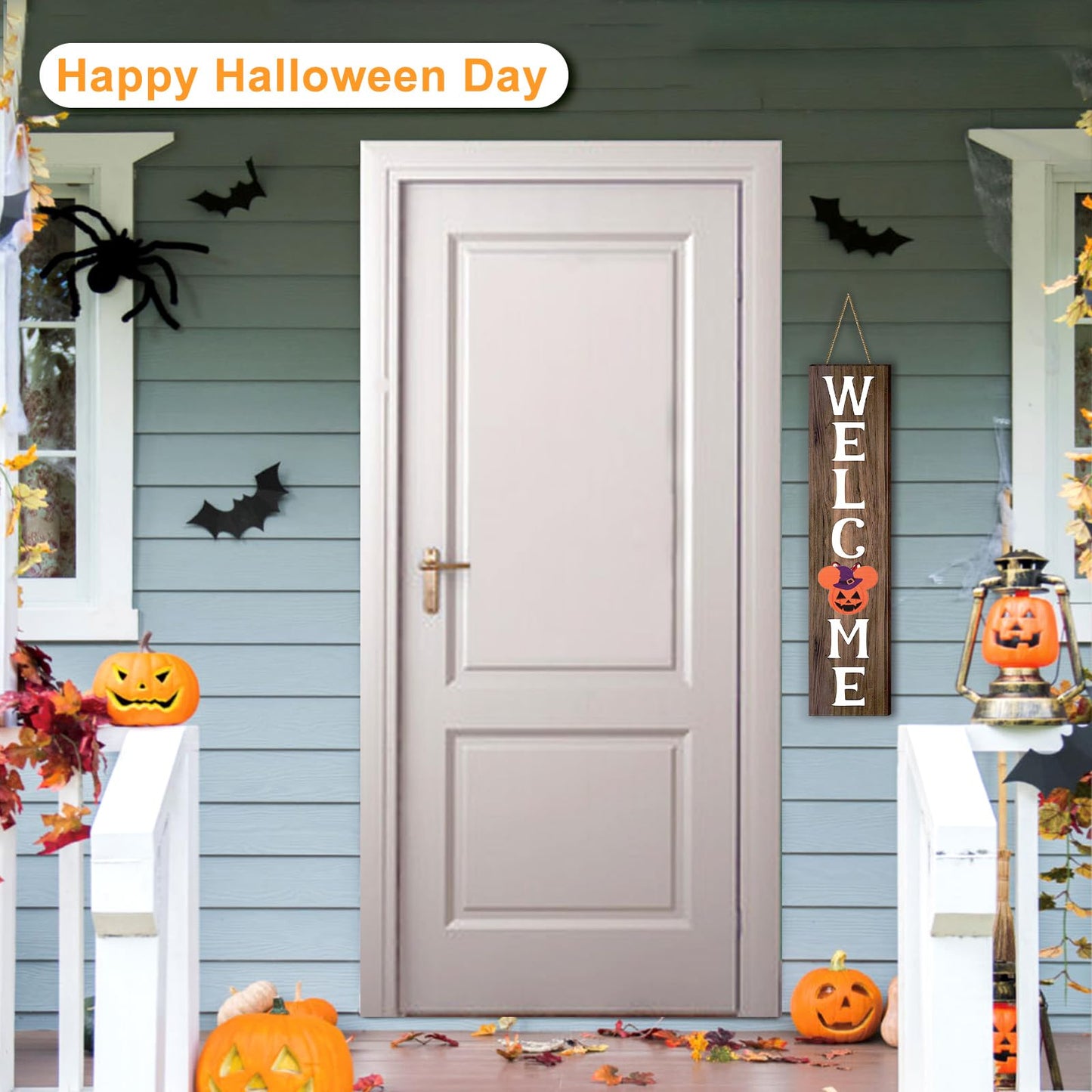 FUEMEILY 15.7'' Cute Mouse Seasonal Interchangeable Home Sign for Front Porch,18pcs Interchangeable Hanging Vertical Welcome Door Sign for Farmhouse/Wall/Porch Decor and Housewarming Gift