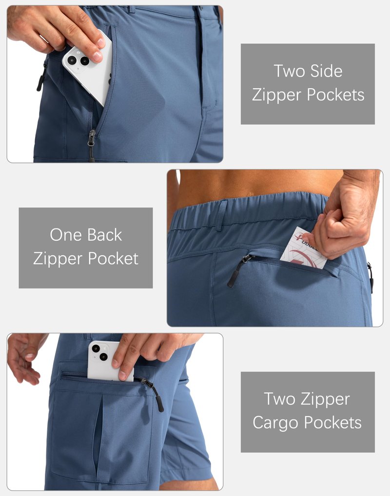 Pudolla Men's Hiking Cargo Shorts 9" Lightweight Outdoor Work Shorts for Men Travel Golf Camping Casual with 5 Zipper Pockets(Blue Medium)
