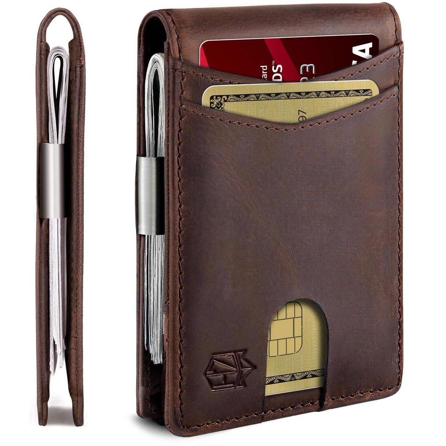 Zitahli Genuine Leather Wallet for Men 12 Card Slim Mens Wallets Bifold RFID Blocking with Money Clip & ID Window Thin Minimalist Card Holder Wallet with Gift Box