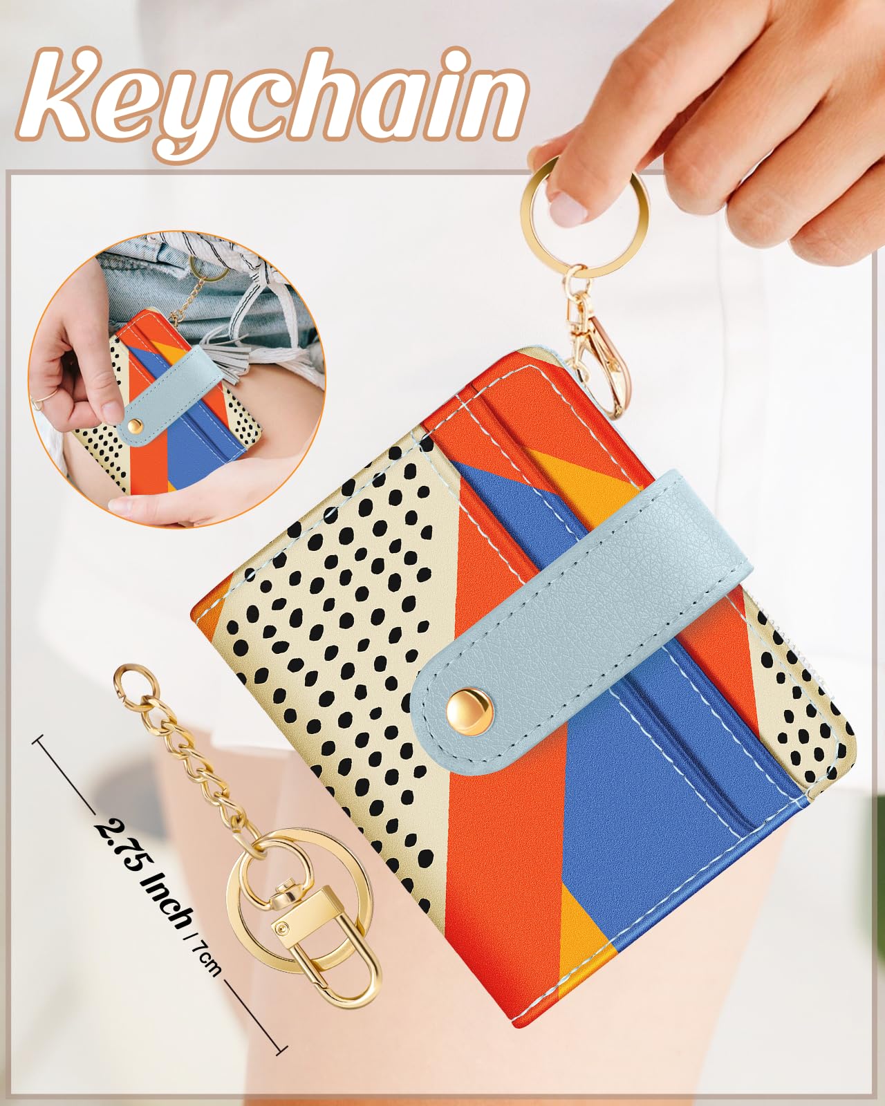 Bistup Wallet for Women Cute Bifold Card Wallet Rfid with Keychain for Ladies Teen Girls Female Medium Aesthetic Girly Small Thin Slim Abstract Unique Pretty Modern Leather Credit Card Holder Purse